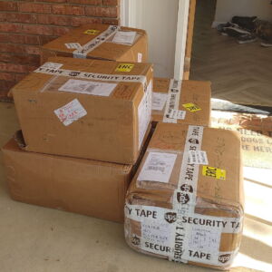 Packages on the front porch containing Anchor Underwear.