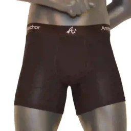 Black pair of Anchor Underwear boxer briefs on a gray mannequin. Picture taken from the front. Low quality-placeholder image